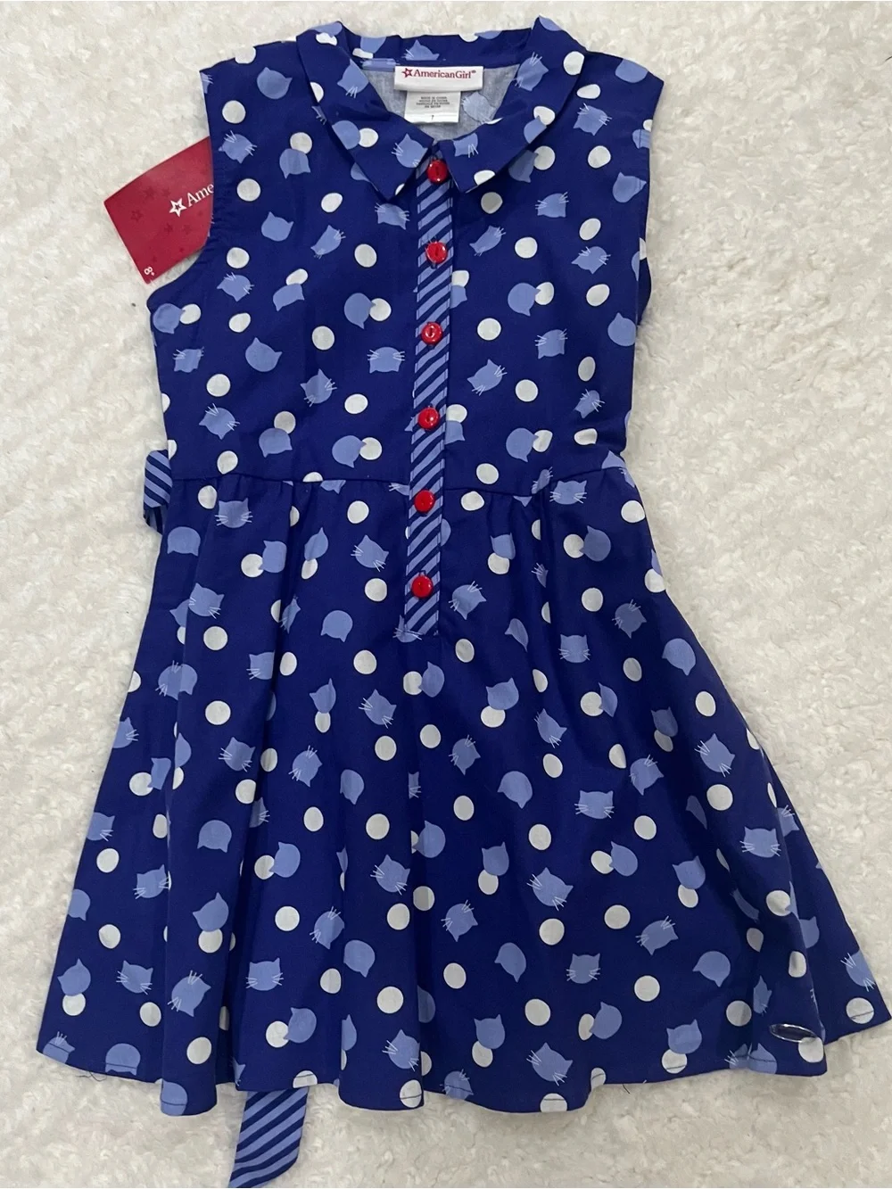 American Girl Navy Polka Dot Dress with Red Buttons